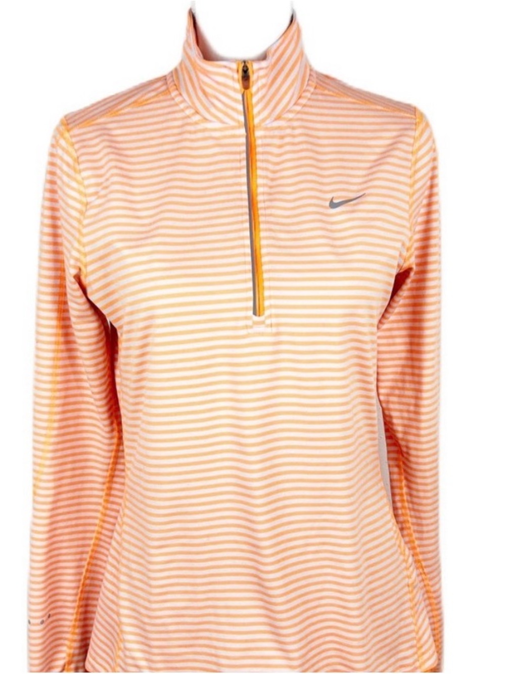 Nike Dri Fit Neon Orange White Striped Quarter-Zip Running Athletic Pullover XL